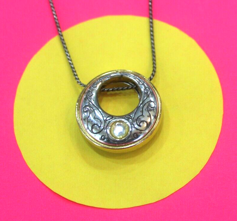 RETIRED Brighton Swarovski crystal pendant necklace silver/gold 16"-18"