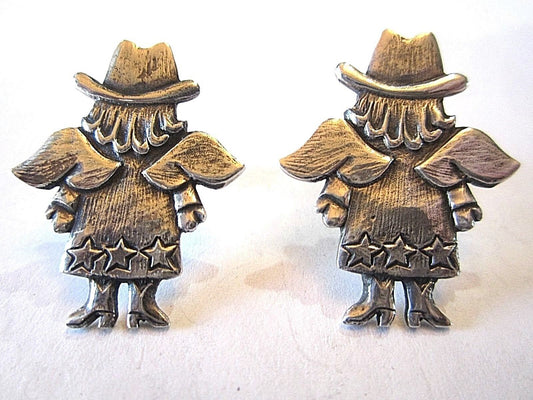 RETIRED - RAREJeep Collins Sterling Silver 1.25" Cowgirl Angel Pierced  Earrings