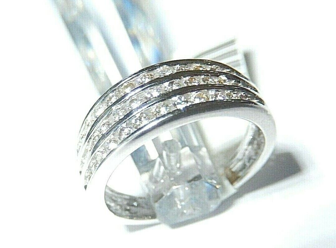 *NWT* VS Diamond Wedding 7mm Band Ring Three Row 14K White Gold 3/4 Carat Sz 6.5