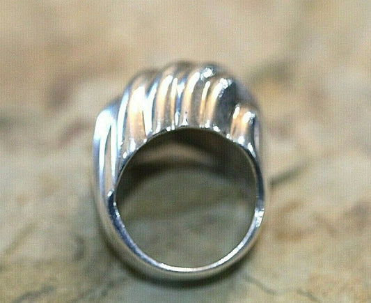 *VINTAGE*   Sterling Silver Mexico Taxco  LARGE Polished Ribbed Dome Ring SZ 8.5