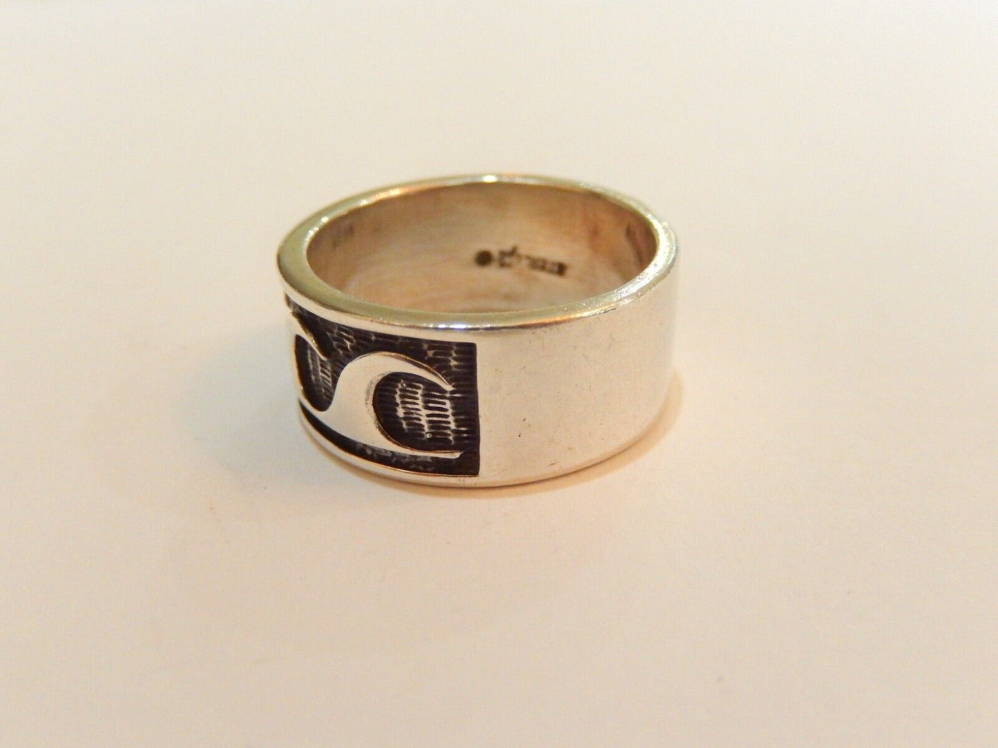 *VINTAGE*  Sterling Silver 9 mm Wide Overlay Ocean Wave Design Ring Size 9