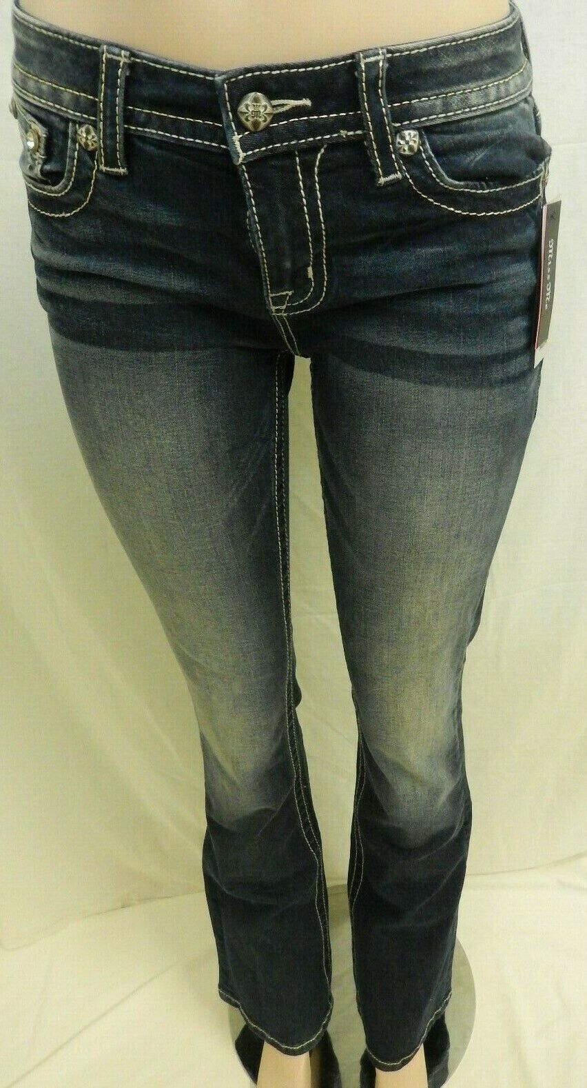 *NWT* Miss Me CUTE M3298B Mid-Rise Chloe Boot Cut Jeans Dark Blue Size W26 x L34