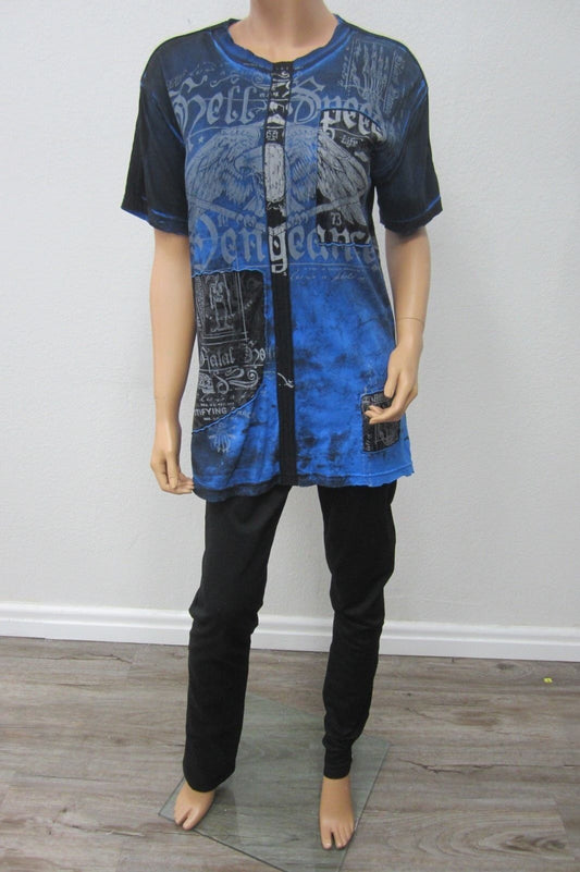 NWOT - AFFLICTION Liv Fast  Top T-Shirt Shirt Tee ~Black/Blue Size Medium