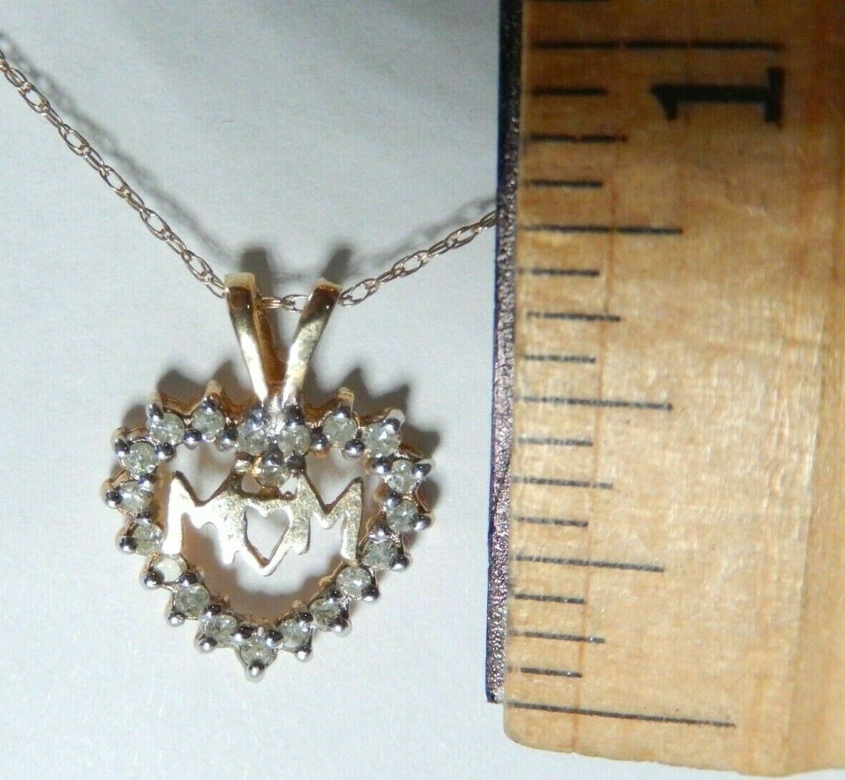 10K Yellow Gold  "MOM" .25CT Natural Diamond Heart Pendant w/18" Chain