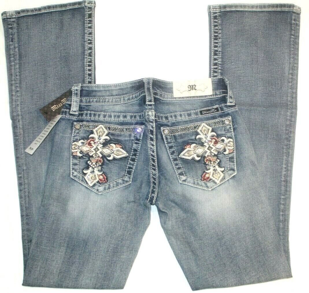 *NWT* $104.  Miss Me L3343B Chloe Boot Embroidered Cross Pocket Jeans W26 x L34