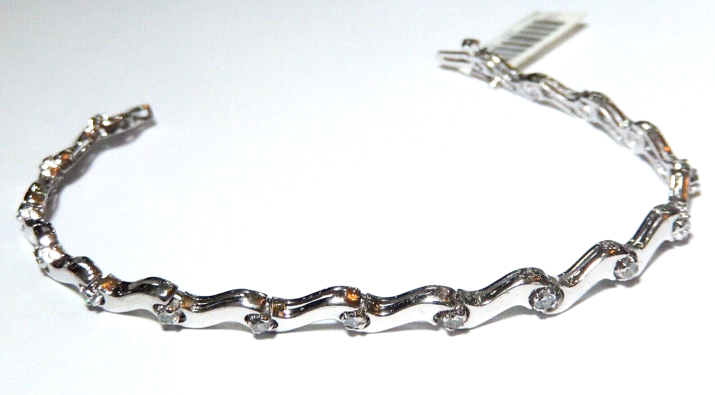 *NWT*  14K White Gold Heavy Elegant .75CT  VS2 Diamond Fancy Link Bracelet 7"