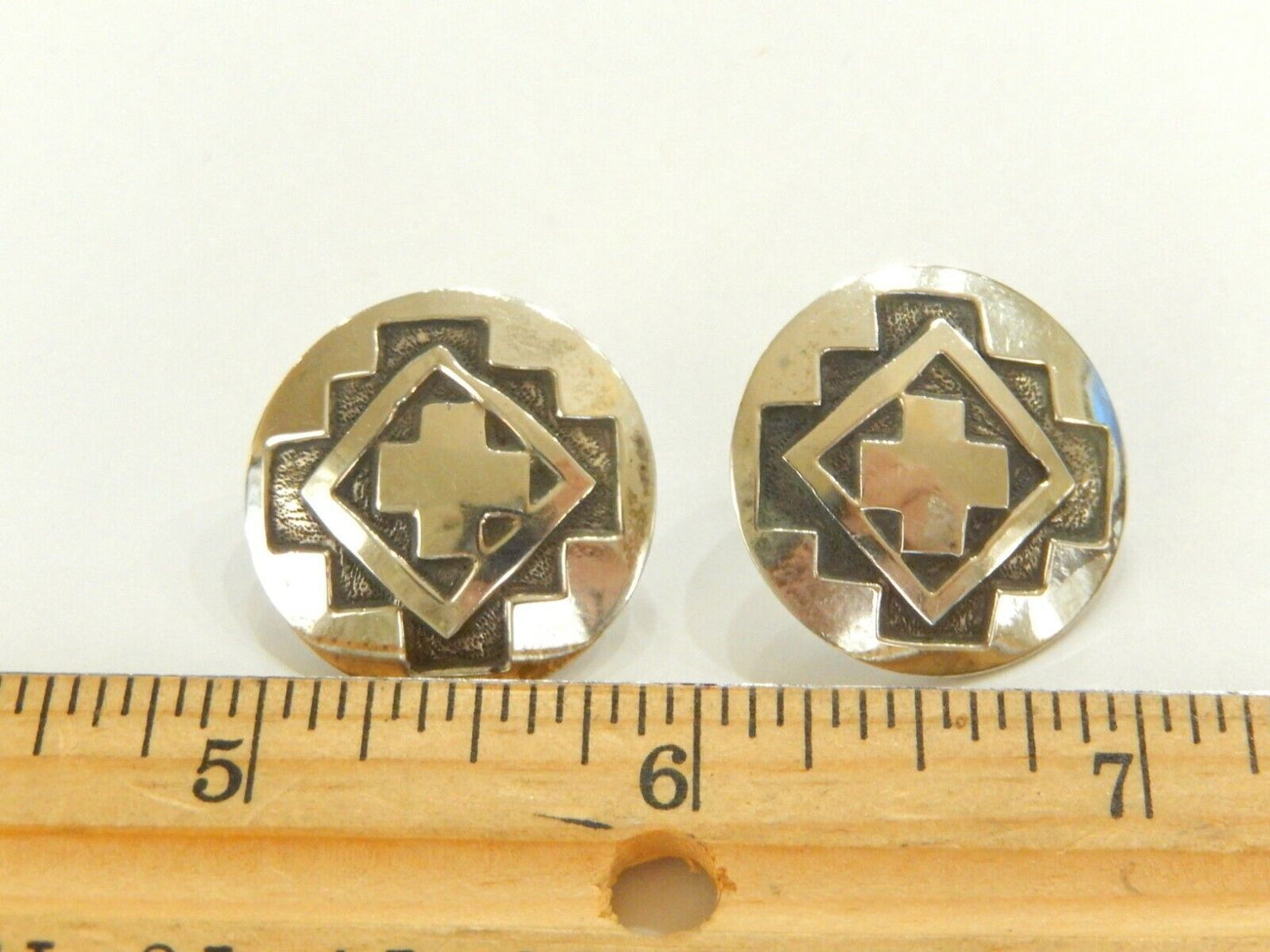 *VINTAGE*  Native American Signed Navajo Sterling Silver Concho Earrings