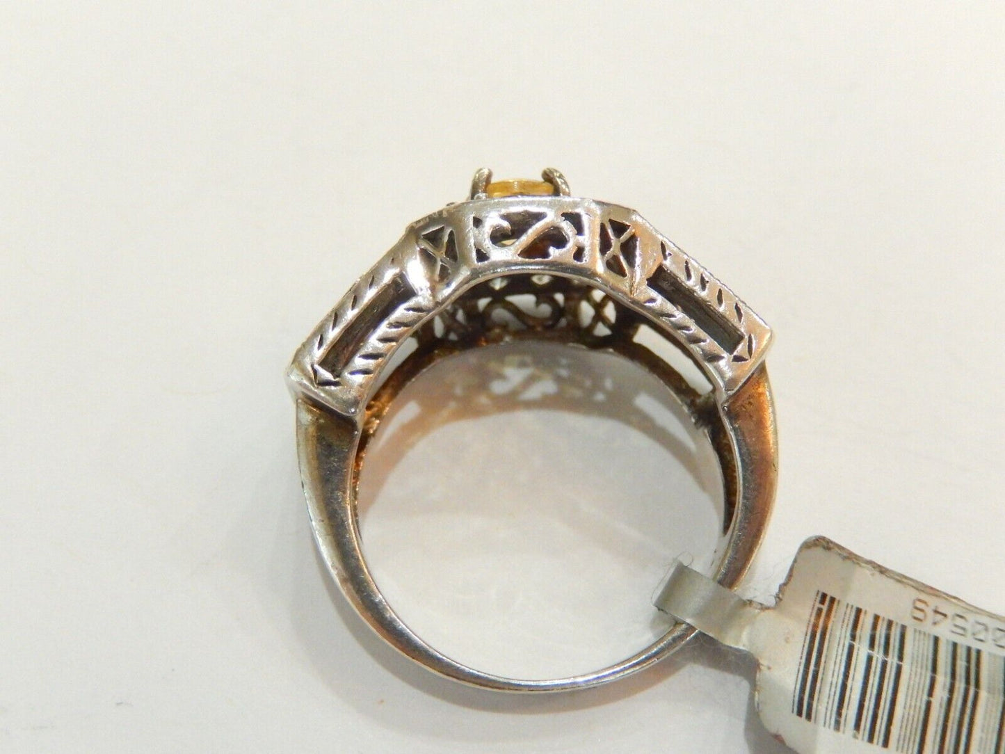 *VINTAGE* Gorgeous Vintage Art Deco  Sterling Silver Citrine & Cz  Ring SZ 9.25