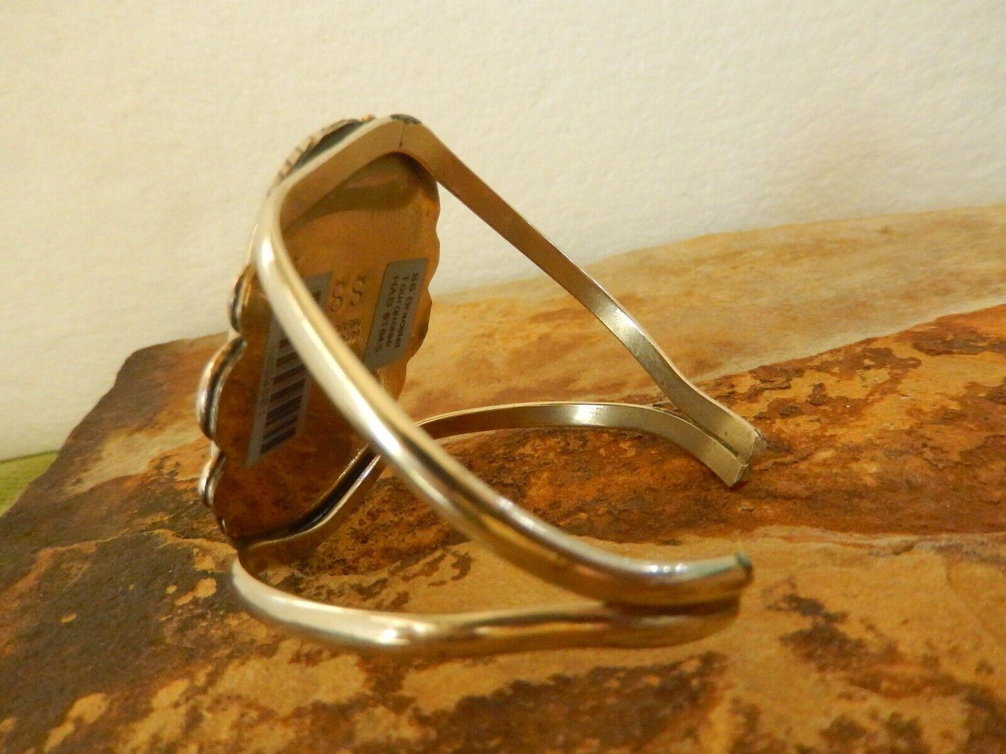 Vintage "SS" HECHO EN MEXICO Wide 2.25" Turquoise Sterling Silver Cuff Bangle