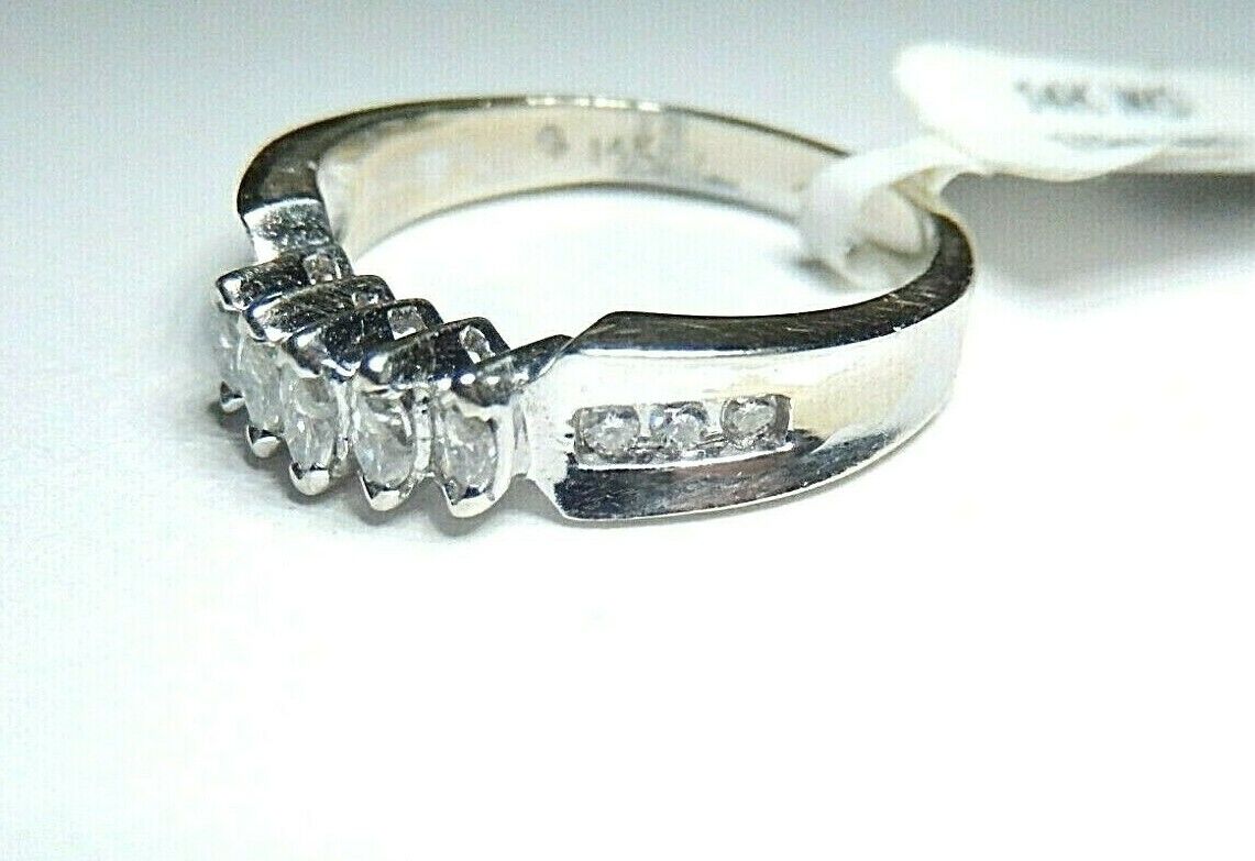 *VINTAGE* 14K White Gold .50 CT Marquise & Round Diamond Wedding Band Ring  7.25