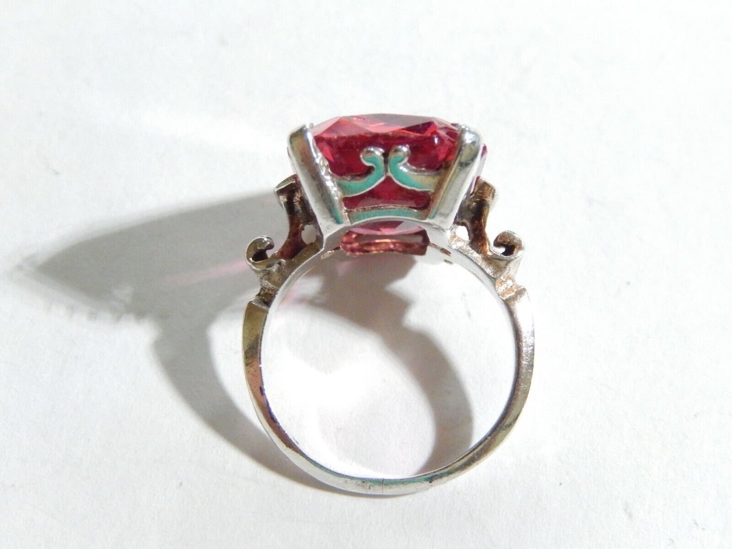 *VINTAGE* Sterling Silver 18mm x 13mm -20CT-Ruby Simulated Solitaire Ring Sz6.25
