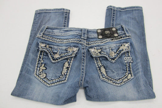 *VERY NICE* Miss Me Capri Blue Jeans Cropped Distressed JP5418P Size W25 x L19