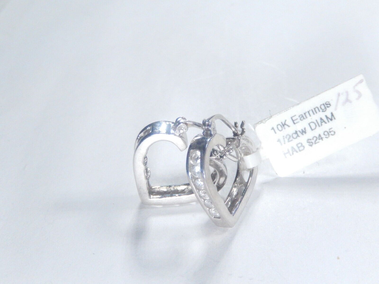 10K White Gold 1/2 CT Natural Diamond Heart Love Hoop Earrings