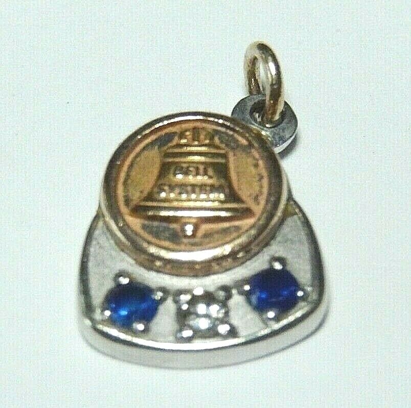 *VINTAGE* 10k White Gold Sapphire & Diamond Bell Telephone  Pendant  / Charm