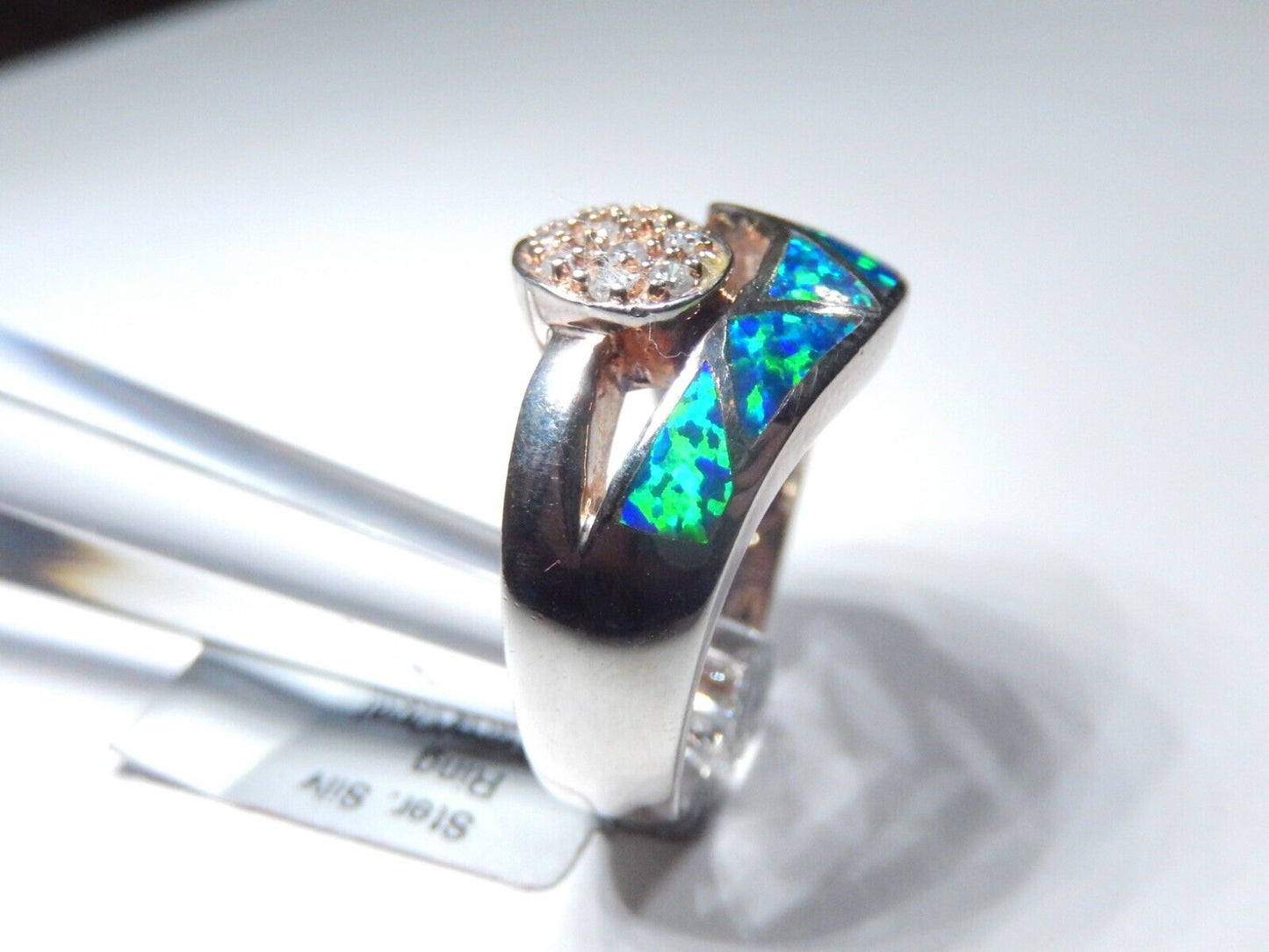 *VINTAGE*  Sterling Silver  Fire Opal  & Cz  Ring 8.5
