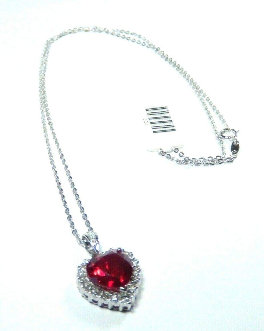 *NWT* 10K White Gold 4.00CT Heart Ruby & Natural Diamond  Pendant w/18" Chain