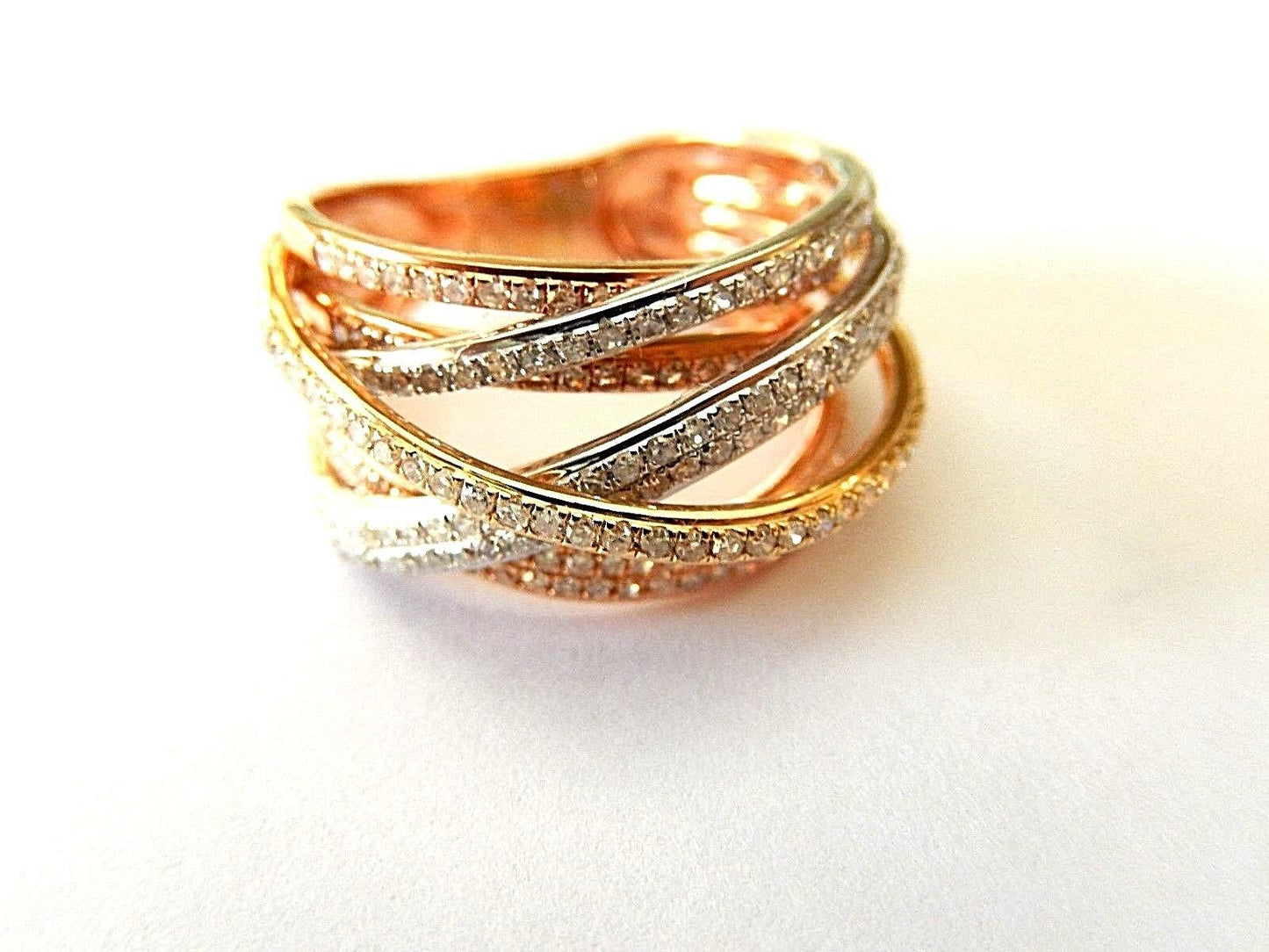 14K SOLID TRI GOLD 200 DIAMOND 1CT TW SIX ROW VS DIAMOND RIBBON RING  SIZE 7