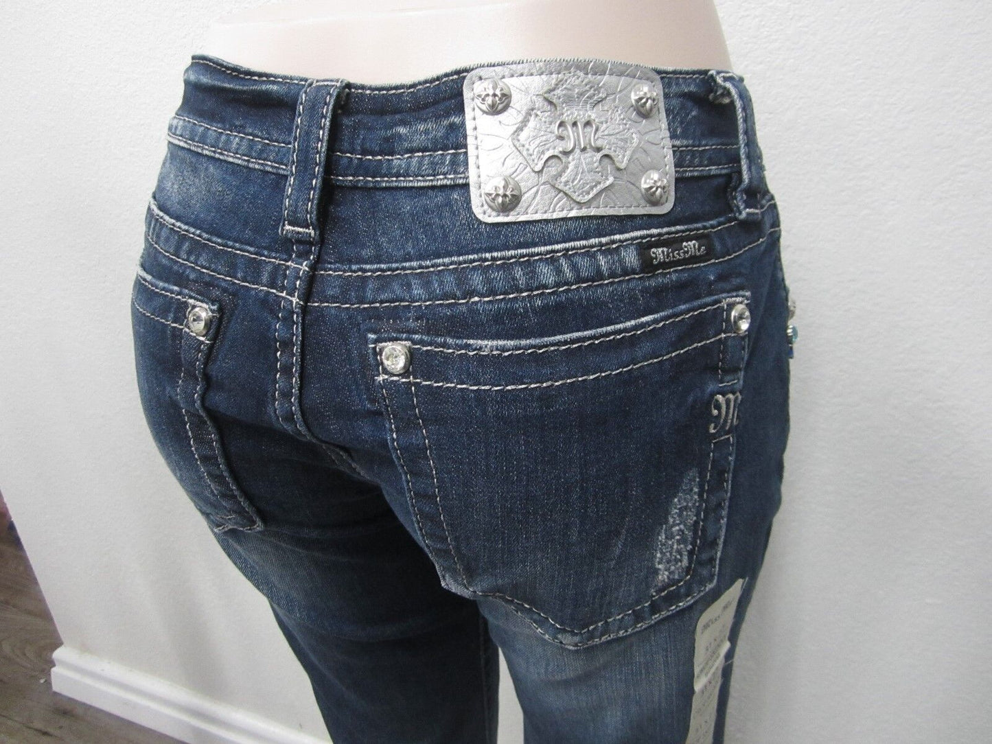 NWT Miss Me JP7250AK Crystal Turq/Blue Bling Crop Skinny Jeans Size W27 X L27