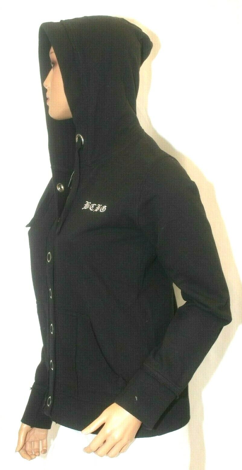 *NWT* $188. BCBG MAXAZRIA  Black Hoodie Womens  Large Snap Jacket Logo Hood Sz L