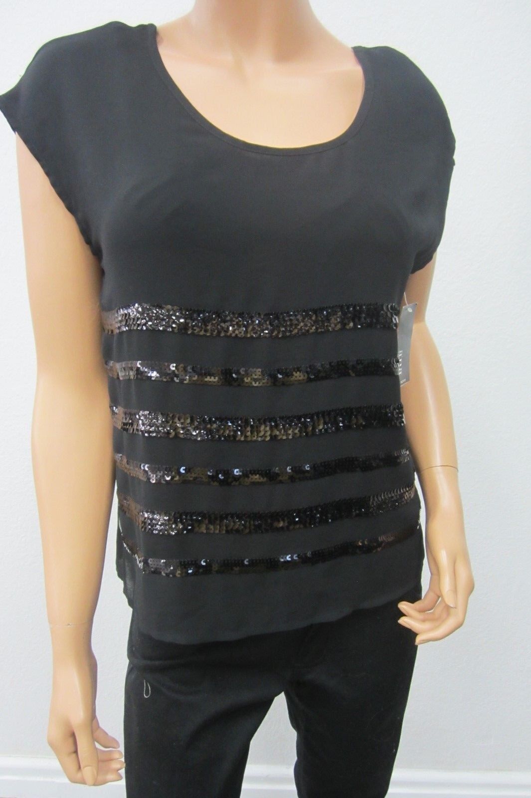 *NWT*  a.n.a. women top black short sleeve back sequins  evening wear sz S/P