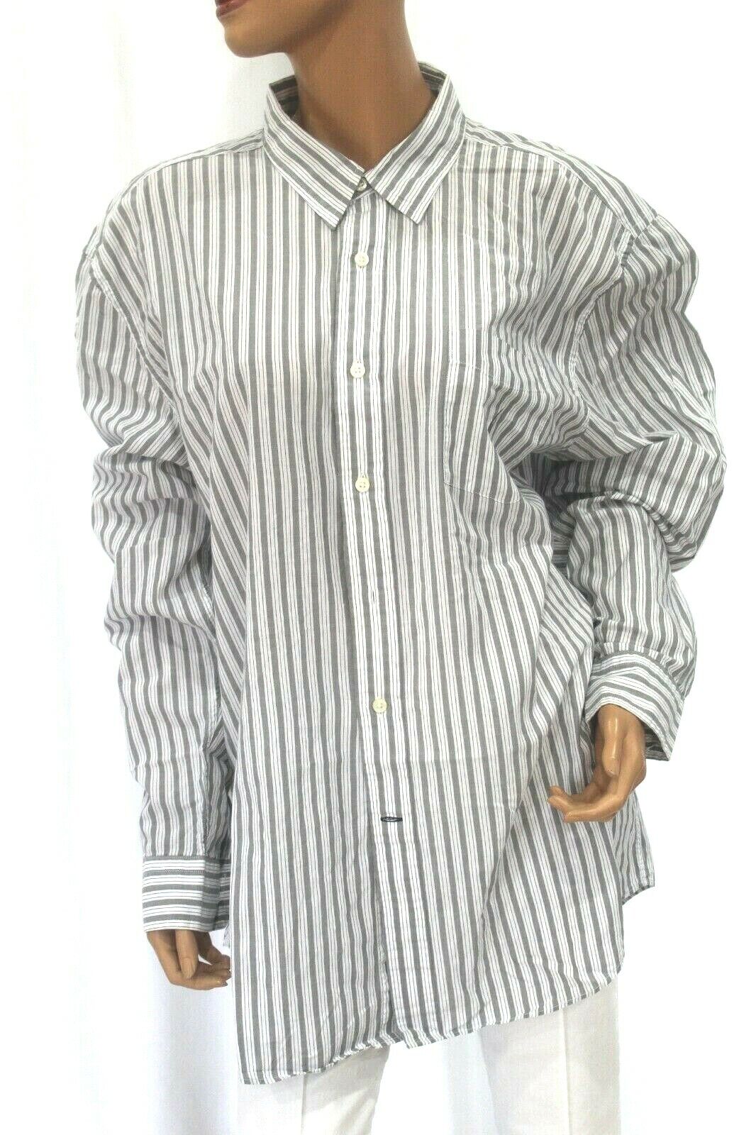 Nautica Men's Long Sleeve Button Down Shirt Gray White Stripe Size XLarge