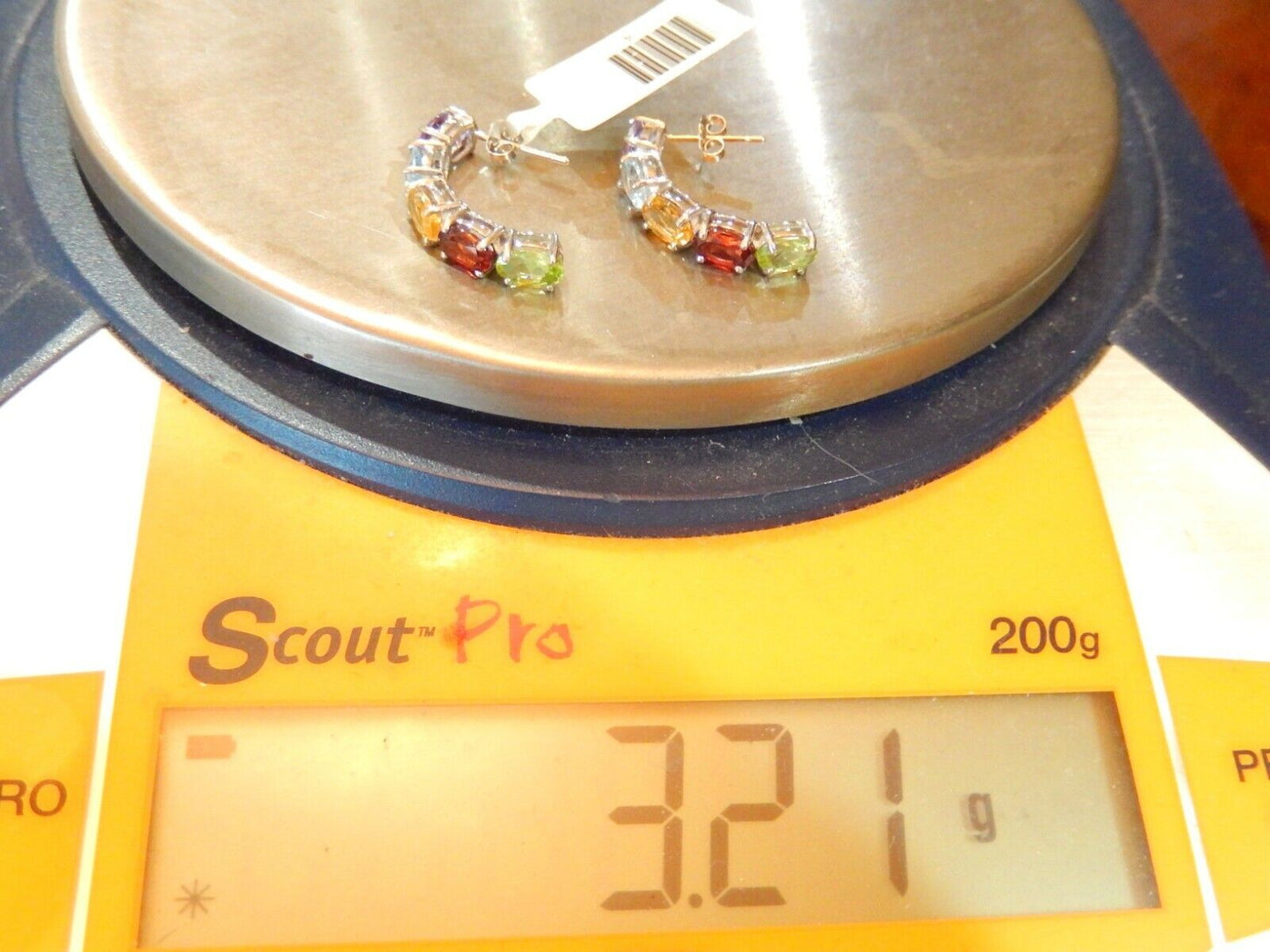 *VINTAGE* 10K White Gold 5CT Oval Gemstone Ladies Fancy J Shaped Hoop Earrings