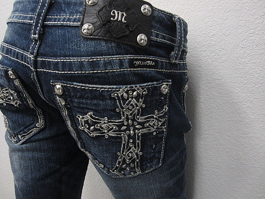 NWOT  Miss Me Women's Cross Rhinestone Bling JP5370B Boot Cut Jeans Sz 27 X 29