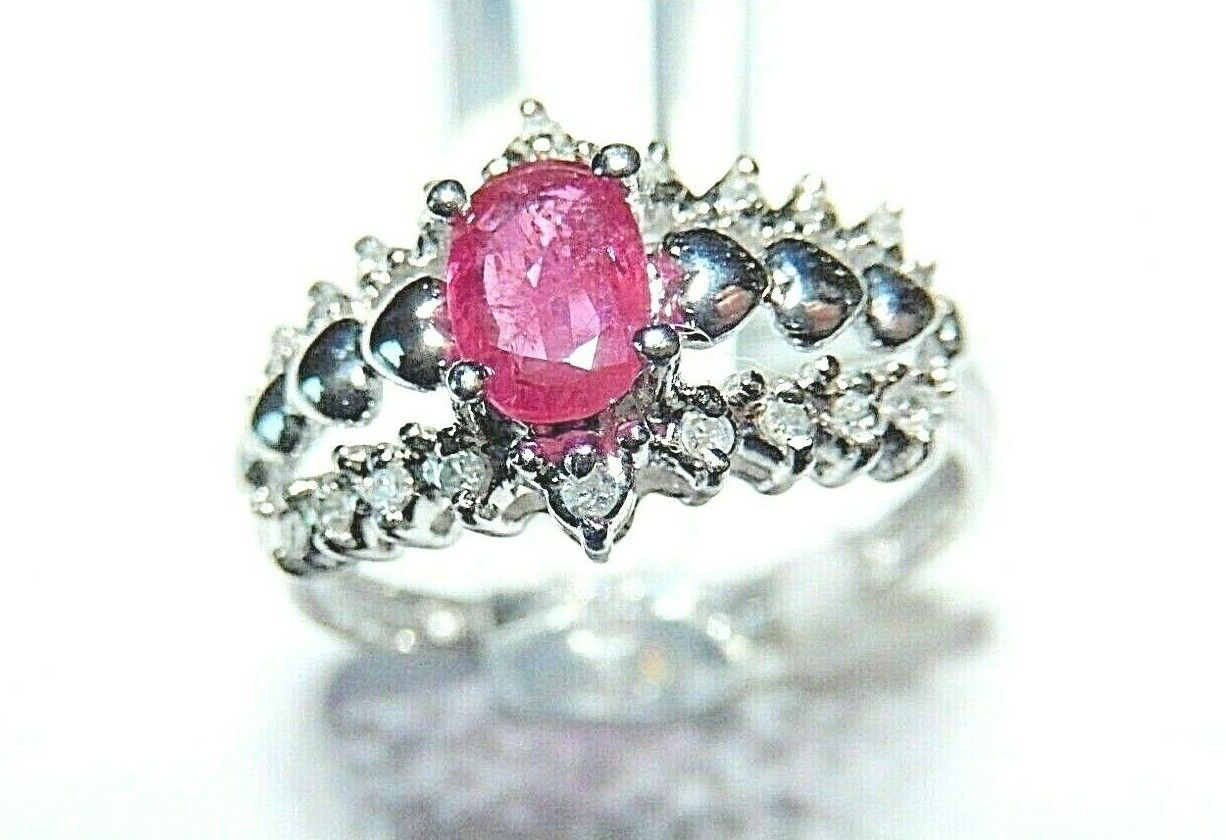 *NWT* 10k White Gold 1/2CT Oval Ruby and 1/5CT Diamond Heart Ring Size 6.5