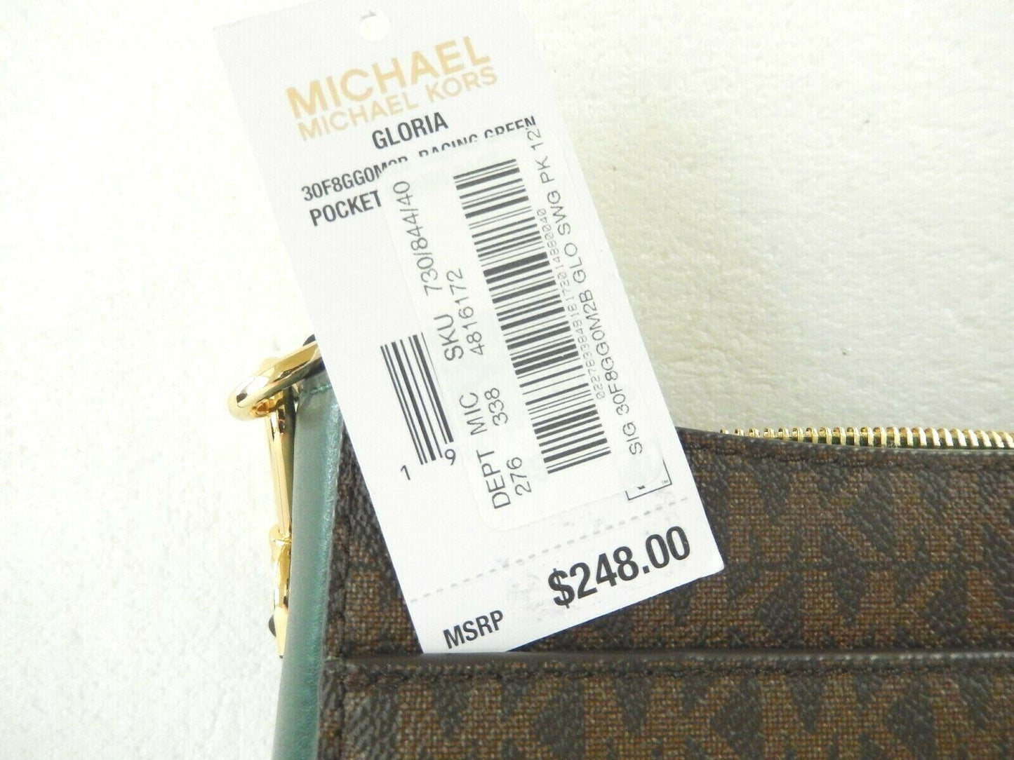 NWT $248 Michael Kors Gloria Signature Racing Green Pocket Swingpack Crossbody