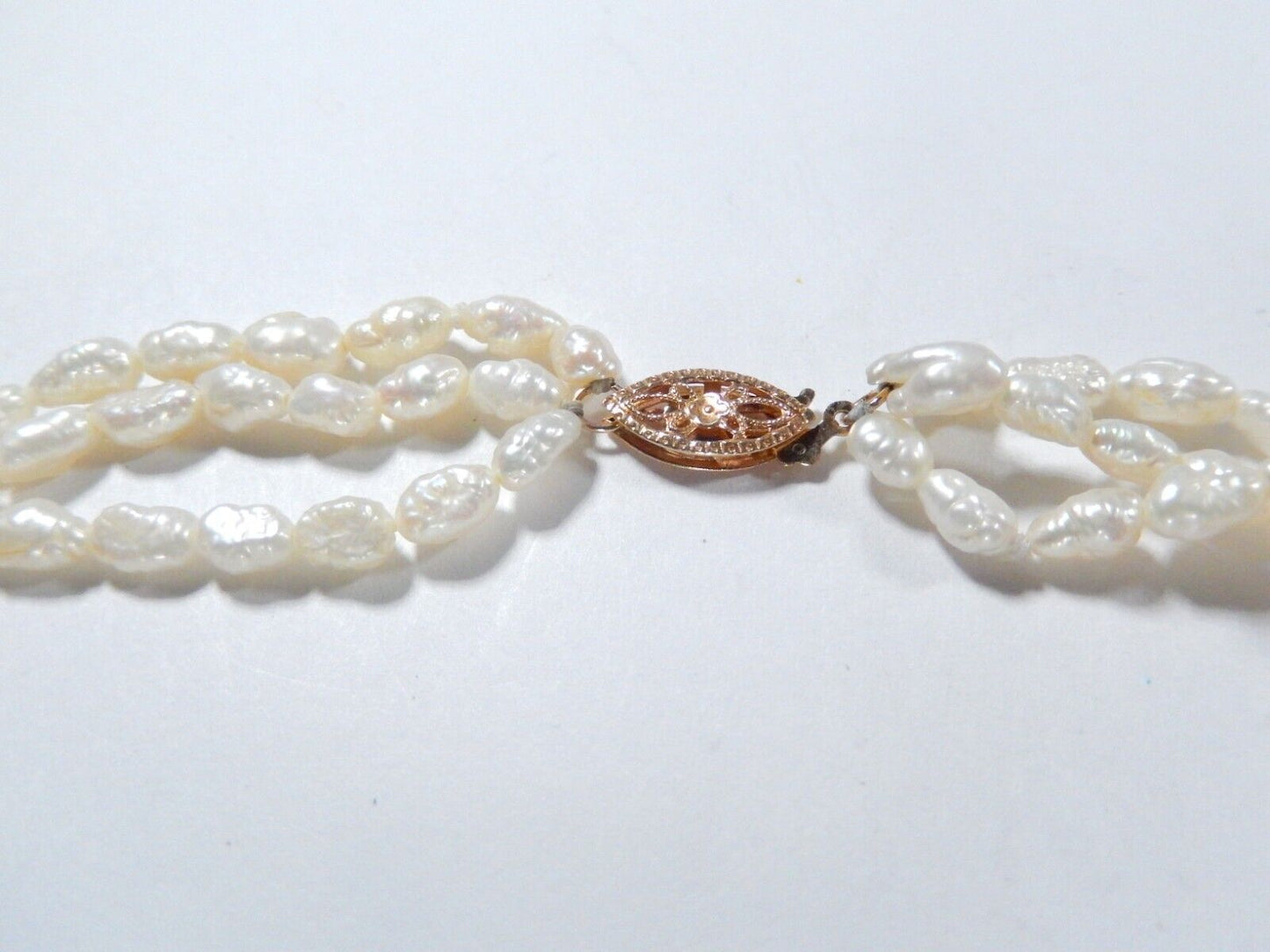 *VINTAGE* 14k Yellow Gold Three Strand Beads & Rice Pearl Beaded 18"Necklace