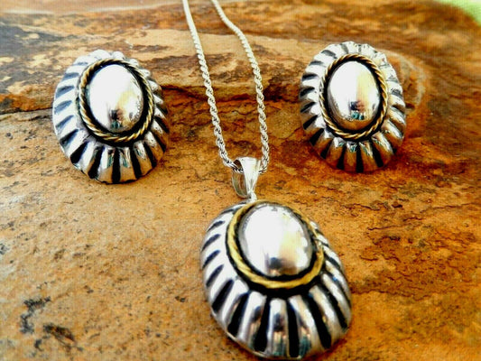 *VINTAGE*  Sterling Silver Modernist Pendant & Earring Set Mexico 925 Signed