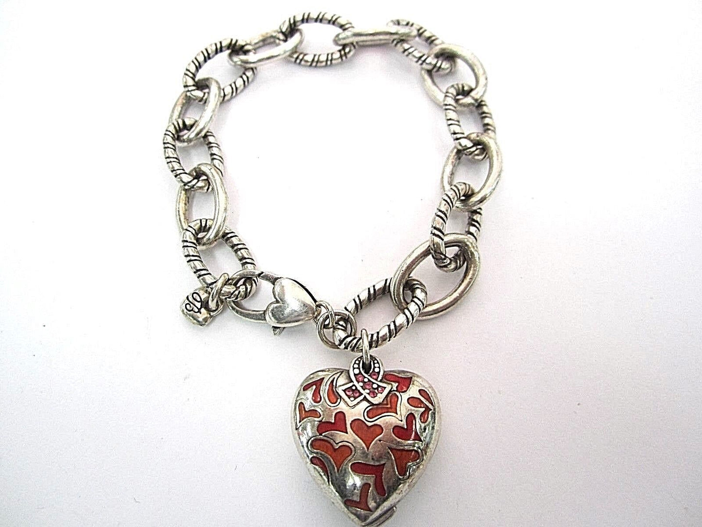 RETIRED BRIGHTONSILVER PLATED & RED HEARTS CANCER HEART BRACELET