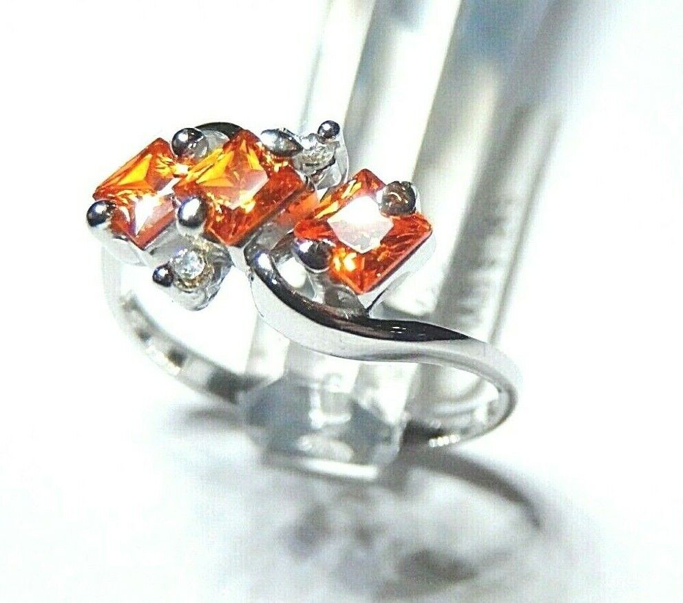 *NWT* 14K White Gold 1.00CT Madeira Citrine Three Stone Diamond Ring Size 6.75