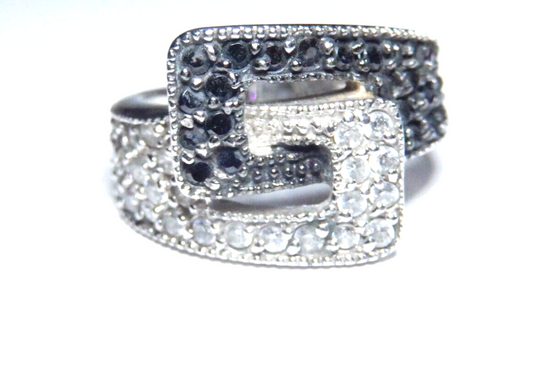 *VINTAGE*  Sterling Silver  Black and Clear CZ Buckle Size 6.25