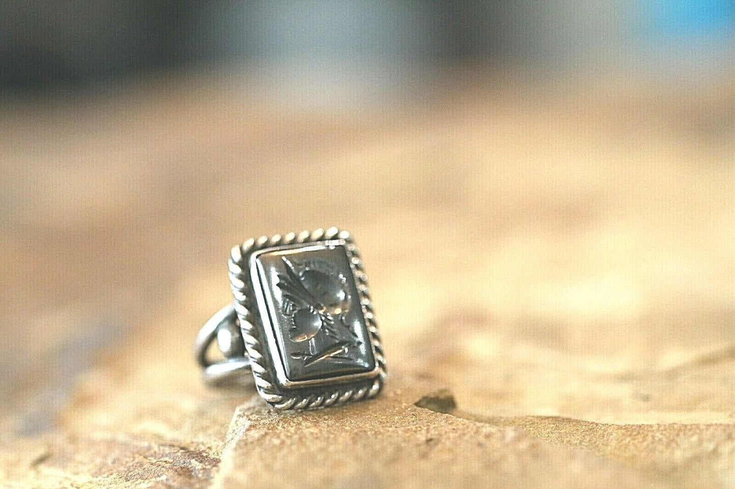 *VINTAGE*  Sterling Silver Roman Cameo Soldier Spartan Gladiator Head Ring Sz 9