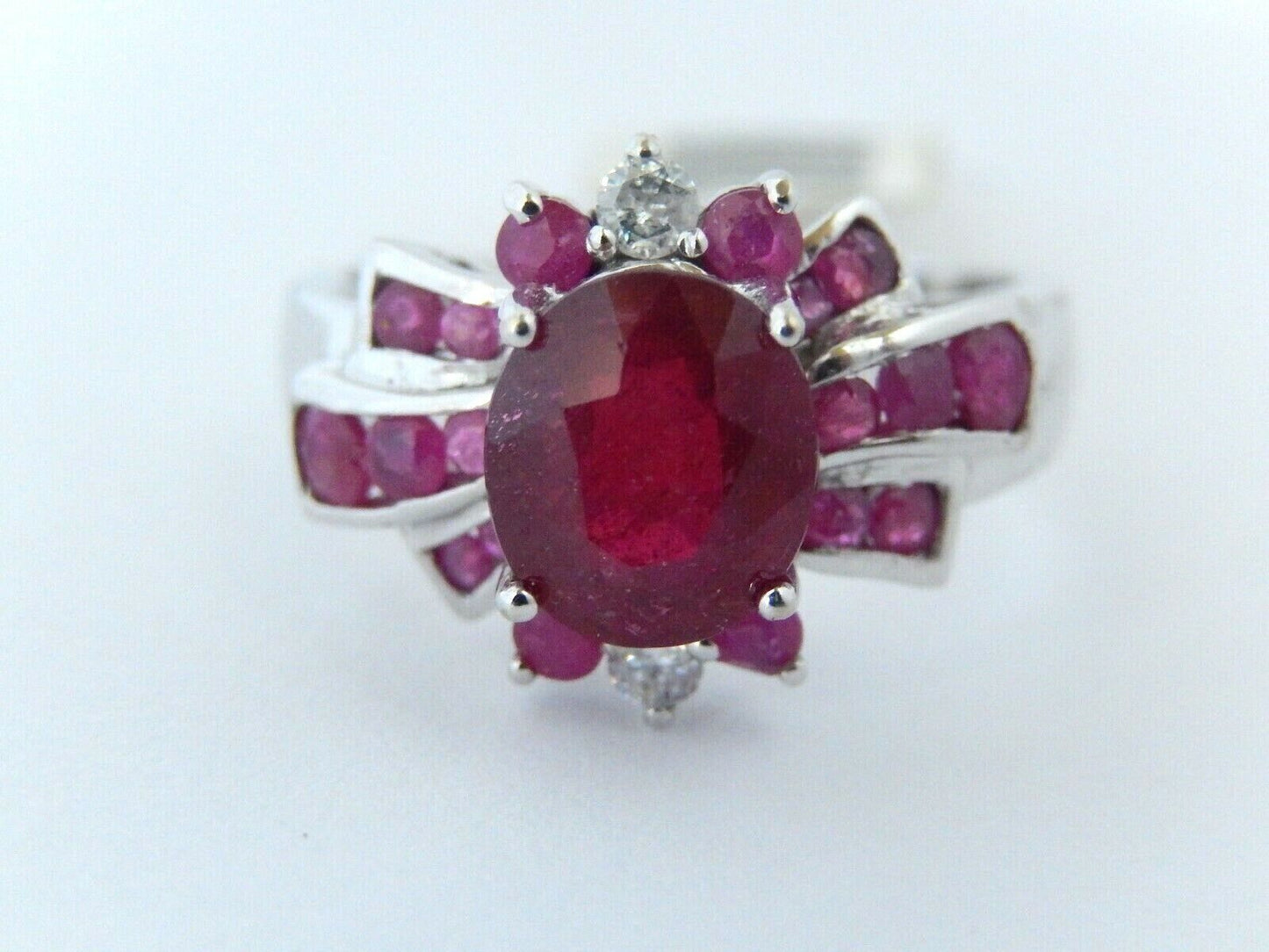 2.25 Ct Oval Cut Natural Red Ruby & Natural Diamond  Ring 14K White Gold Sz 7.75