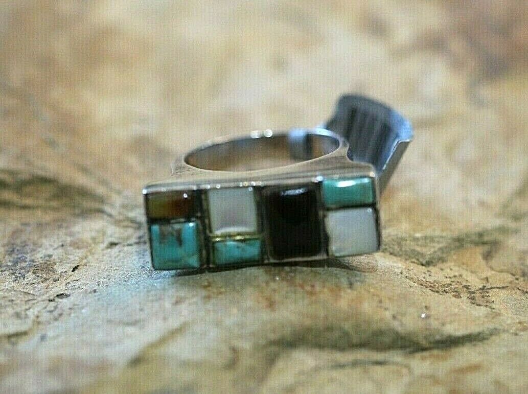 *VINTAGE* Large Native American Sterling Silver Multi Stone Ring Size 10.5