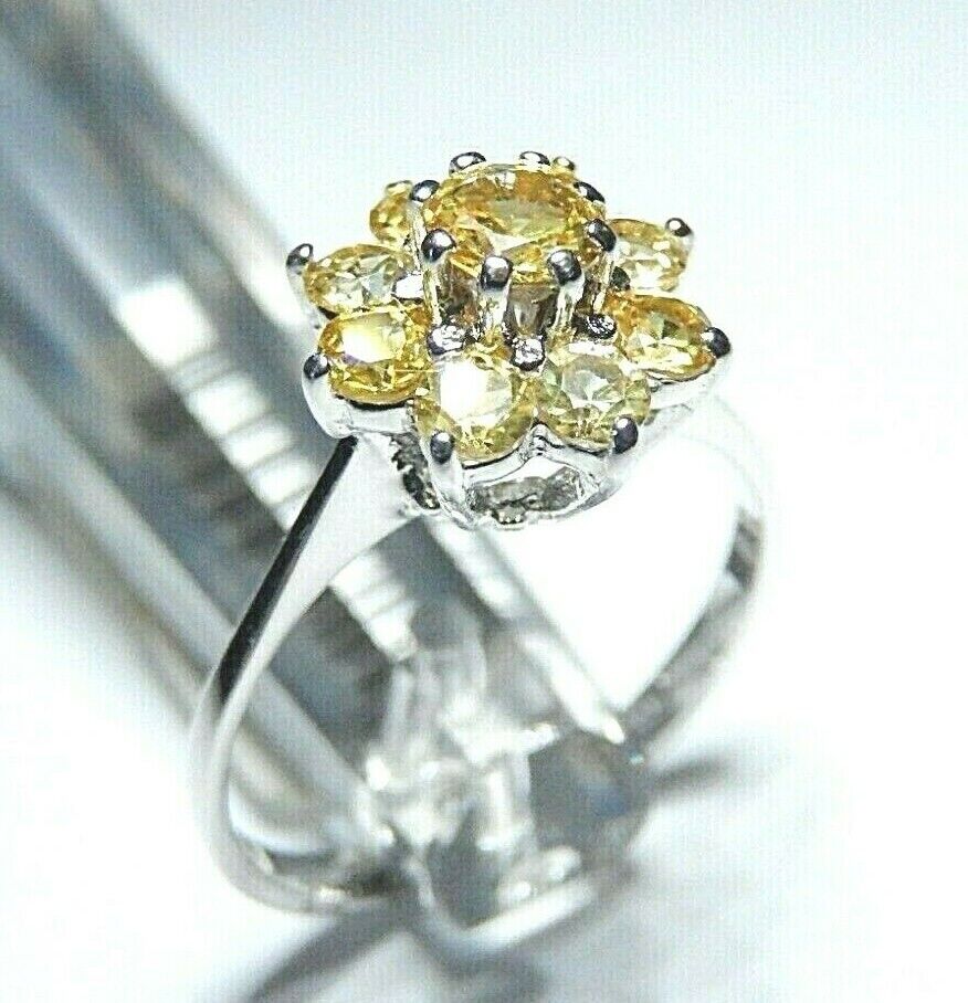 *NWT* 14k White Gold .75CT Natural Citrine Women's Cluster Ring Size 6.5