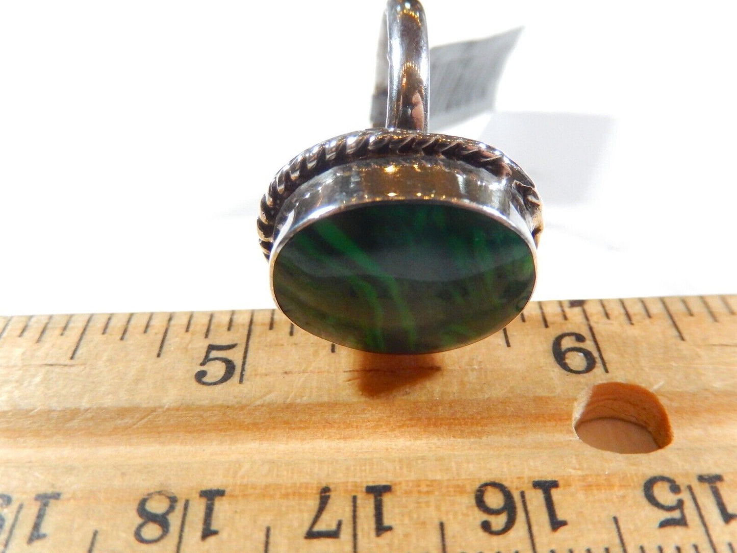 *VINTAGE*  Native American Sterling Silver Large Oval  Malachite Ring Size 10.75