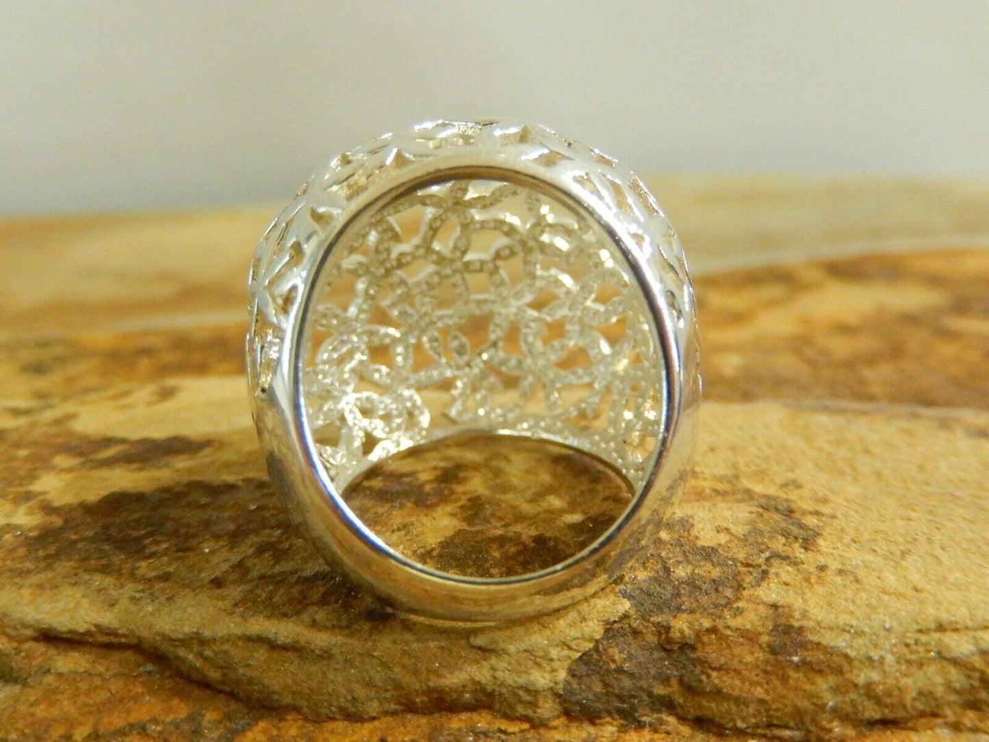 Vintage Stunning Large Solid Sterling Silver Dome Filigree Ring Size 6.5