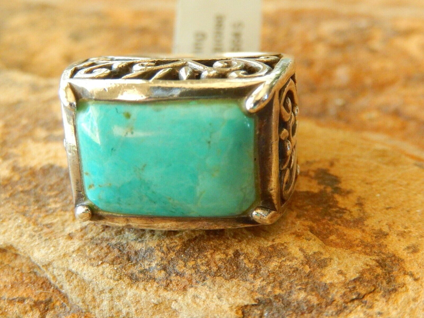 *BARSE* Large Sterling Silver Turquoise Barse Scroll 16g   Ring Size 7