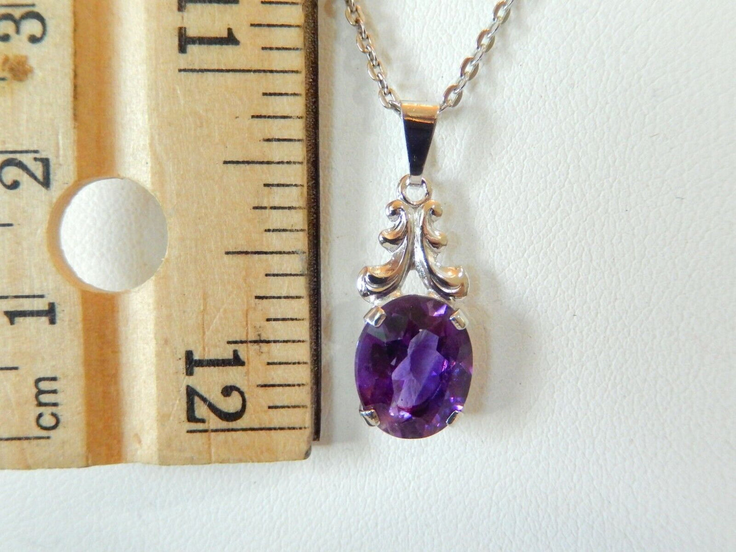 10k White Gold 3CT Oval Brazilian Amethyst Solitaire Pendant with 18" Necklace