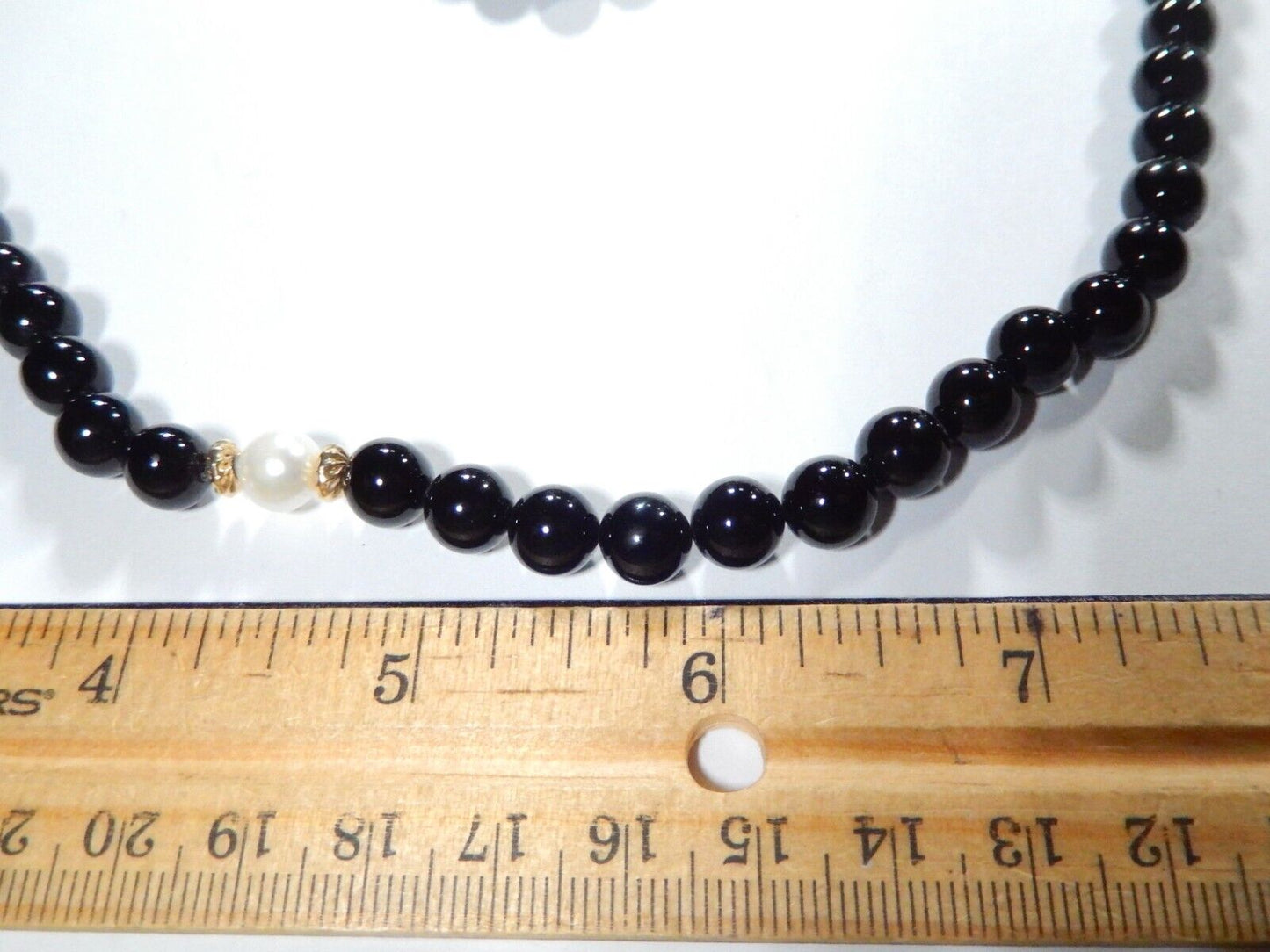 14 KT Gold Beads & 8.0 mm Pearl and 8.0mm Black Onyx Beaded 28" Necklace