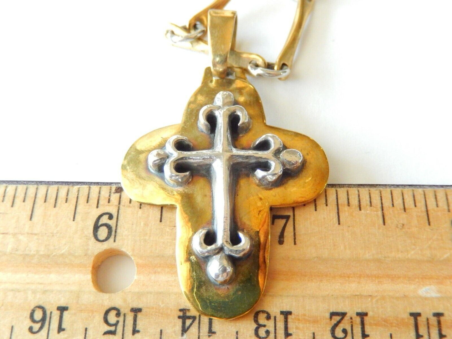 *RARE RETIRED*  Jeep Collins Sterling Silver &  Brass Cross Pendant w/26" Chain