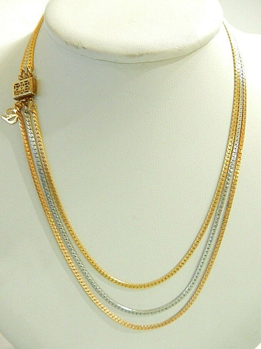 *VINTAGE* Tri-Color Sterling Silver Triple Strand Chain Necklace 16"-18"-20"
