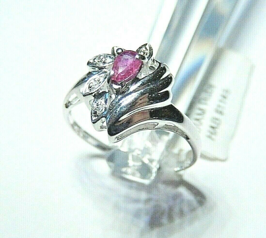 *NWT* 10K WHITE GOLD NATURAL RUBY & DIAMOND LADIES RING SIZE 7.25