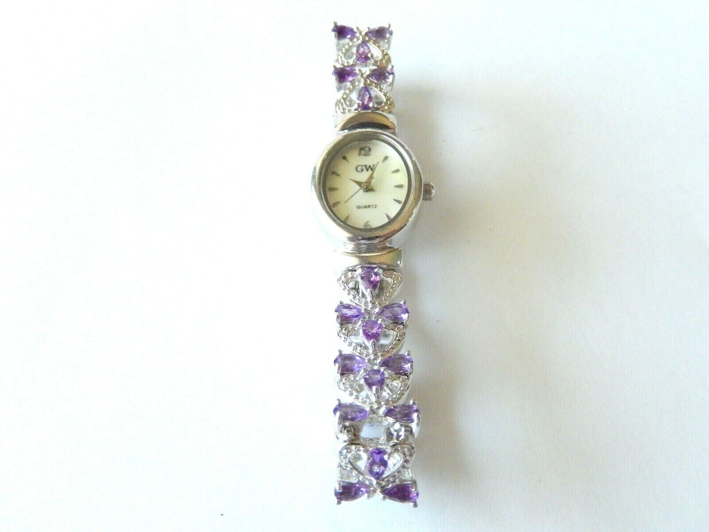~*GEM  WATCH*~ 4.50 CT Amethyst 7- 7.5" Sterling 925 Bracelet & Bezel  Quartz