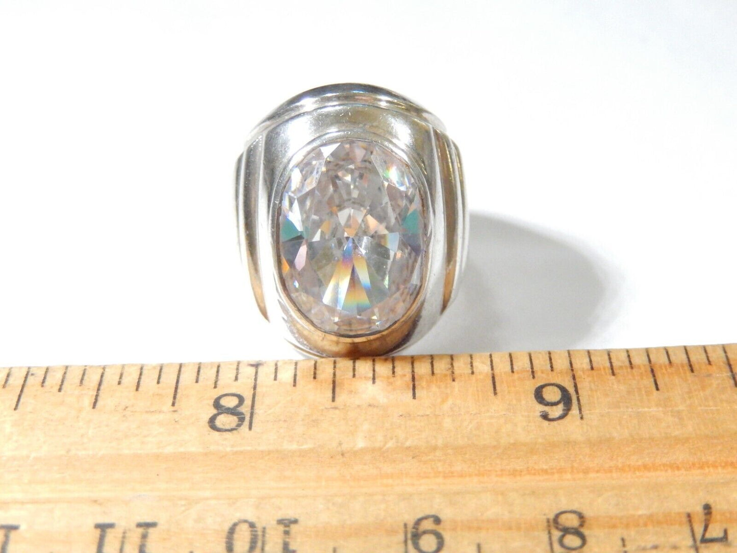 *VINTAGE*  GORGEOUS Huge Sterling Silver 10.0 CT CZ Statement Dome Ring Size 5.5