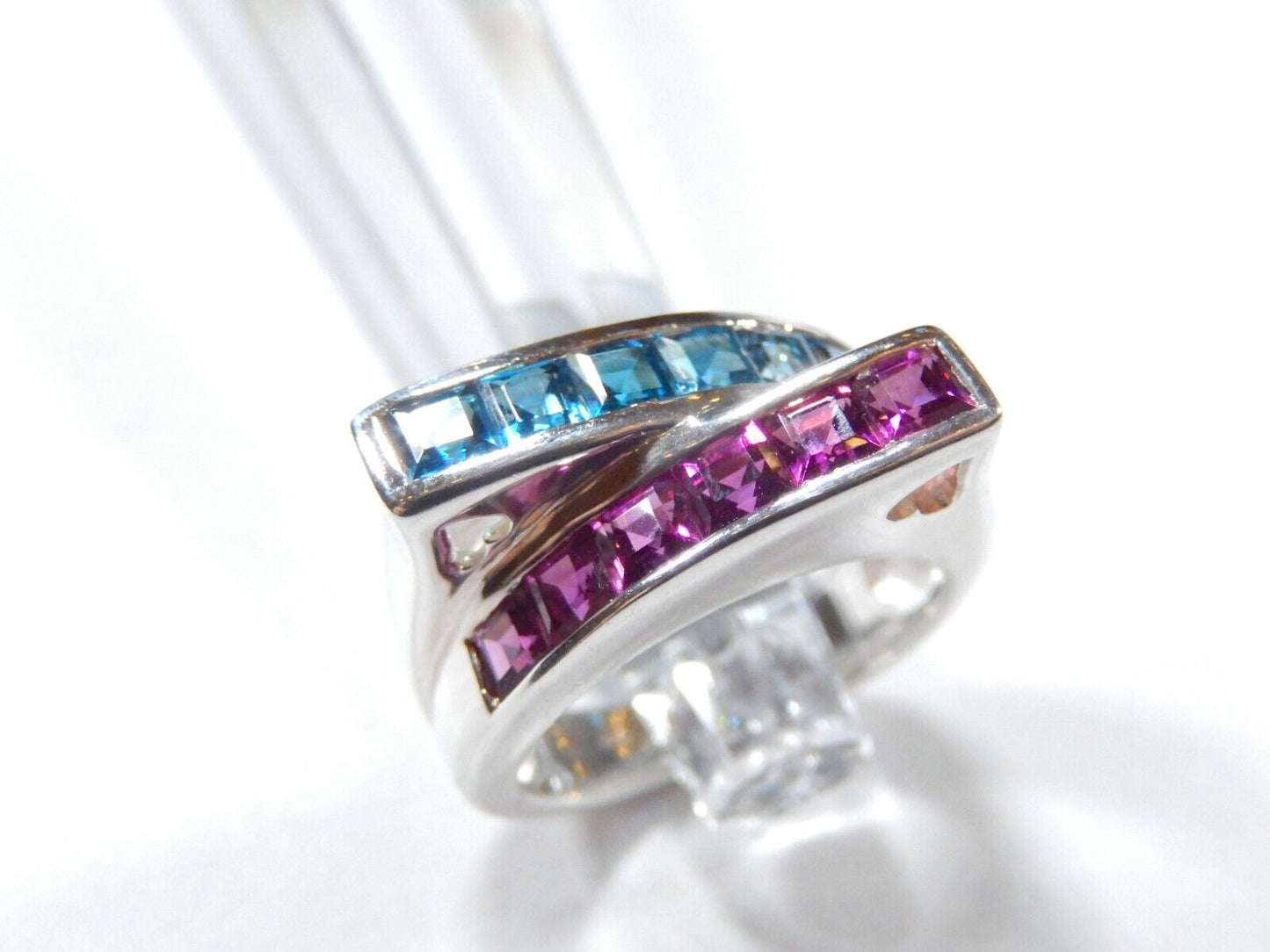 *VINTAGE*  Sterling Silver  1.50 CT Blue Topaz & Amethyst Two Row Band Ring Sz 6