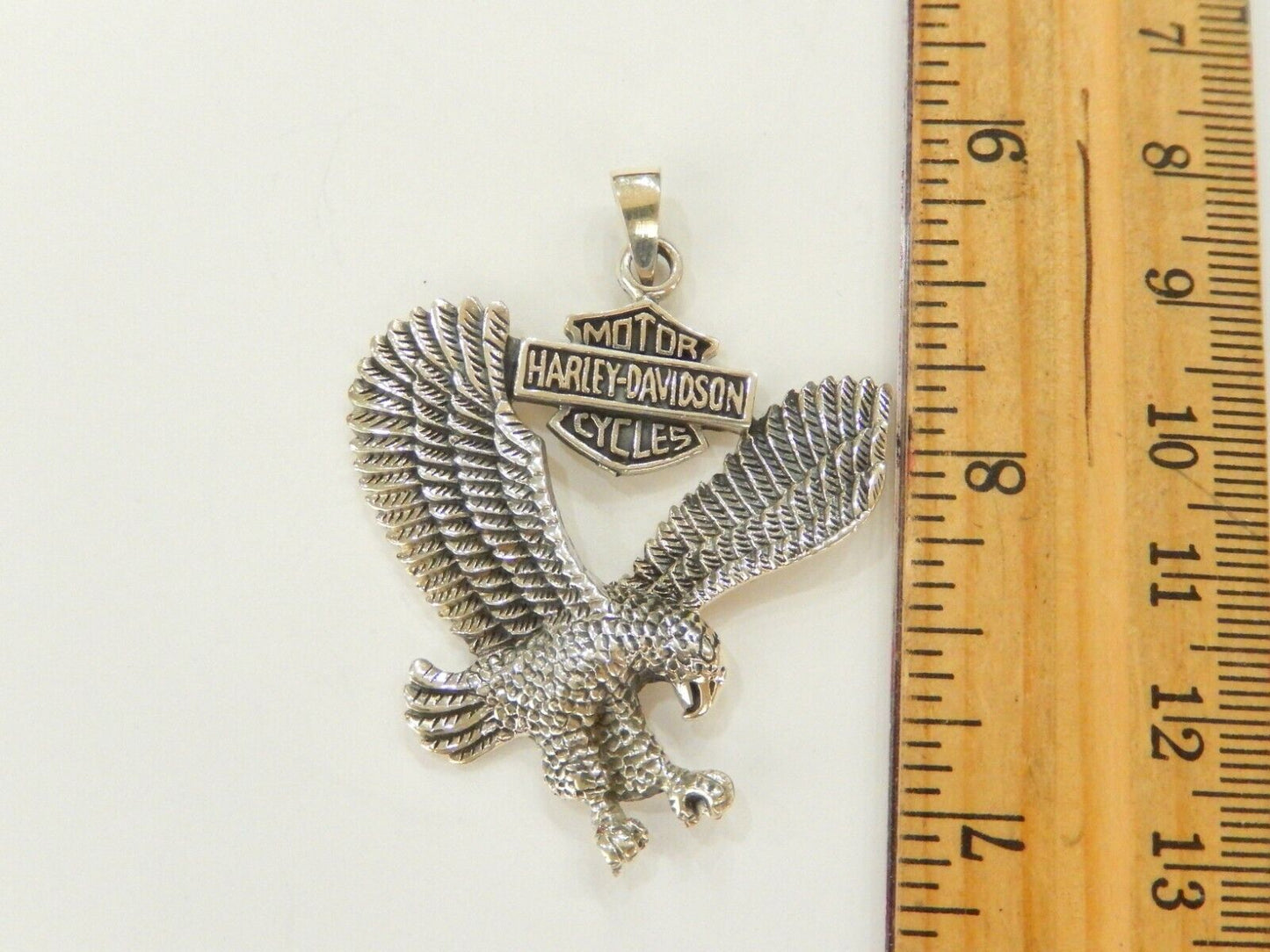 LARGE  STERLING HD MOTORCYCLE BIKER RIDE Eagle Pendant  2" x 16gms.